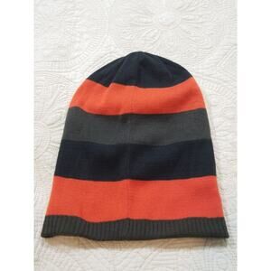 The North Face Reversible Knit Beanie Hat Orange Gray Black Striped One Size